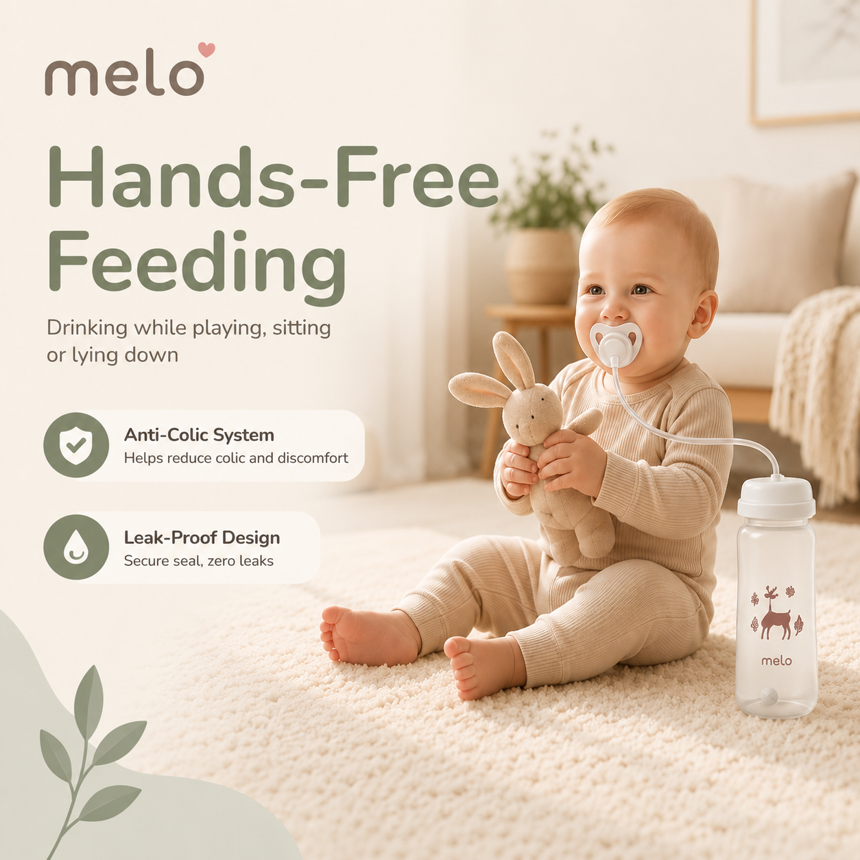 MELO™ Hands-Free Baby Feeding Bottle